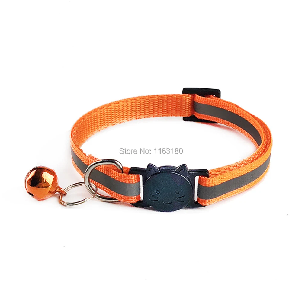 

144 pcs/lot Cute Dog Cat Collar Buckle Bell Strap Adjustable strap Night Glossy Reflective Safety Pet Collar