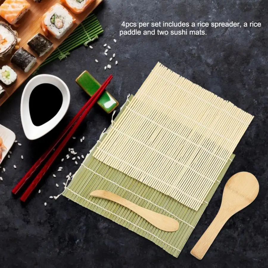 4 шт./компл. бамбуковый роликовый коврик для суши + расширитель риса весло набор