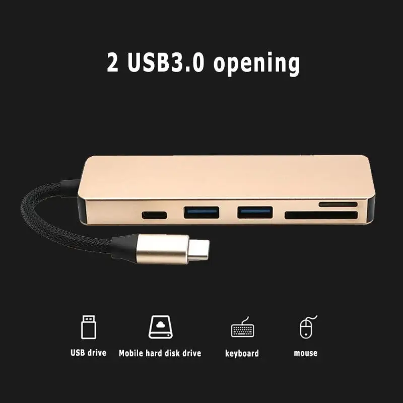 5 в 1 Тип C концентратор USB для USB3.0 SD устройство считывания с tf карт кабель