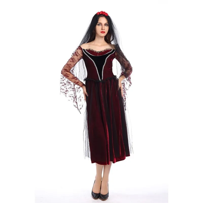 Sexy Woman Lace Dress Mexican Undead Festival Costume Halloween Party Ghost Bride Cosplay Uniform | Тематическая одежда и