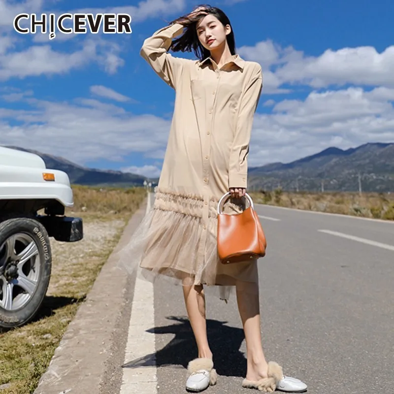 Женское лоскутное Сетчатое платье CHICEVER свободное винтажное с отложным