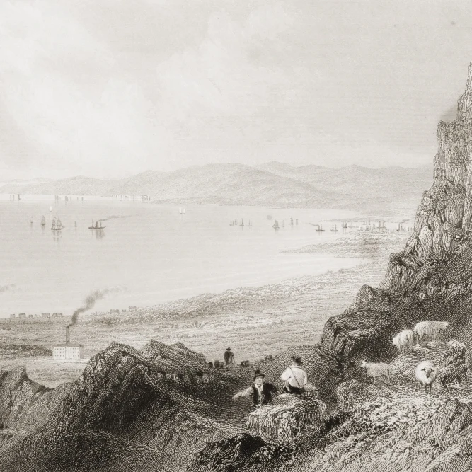 Блэфаст Лоу Ирландия. нарисованная W. H. Bartlett Выгравированная R. Wallis. From _ The Scenery And