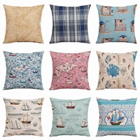 mediterranean ocean wind pillow case throw pillowcase cotton linen printed pillow covers for home textile