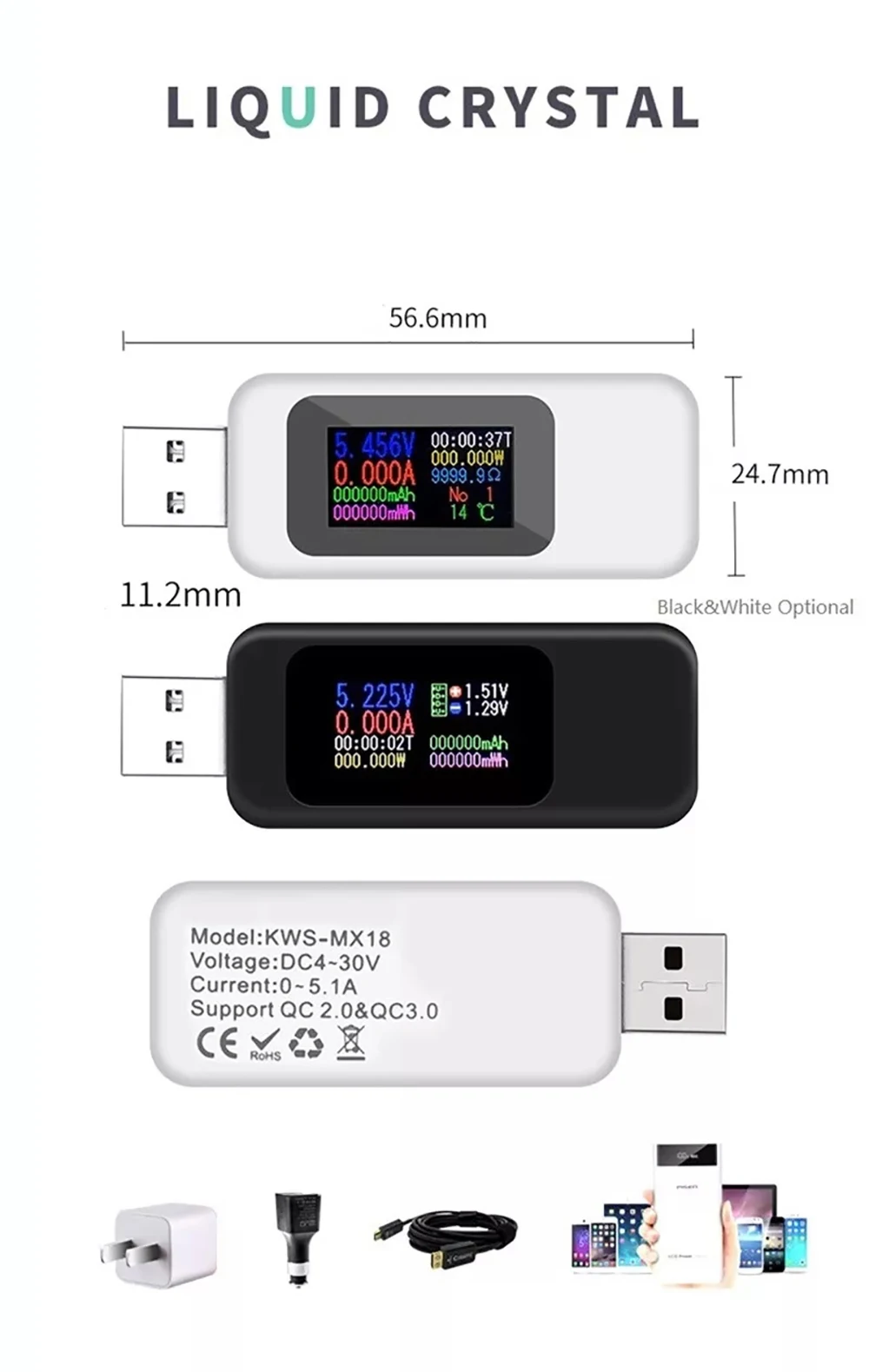 10 в 1 цифровой вольтметр Амперметр Usb тестер термометр измеритель мощности таймер