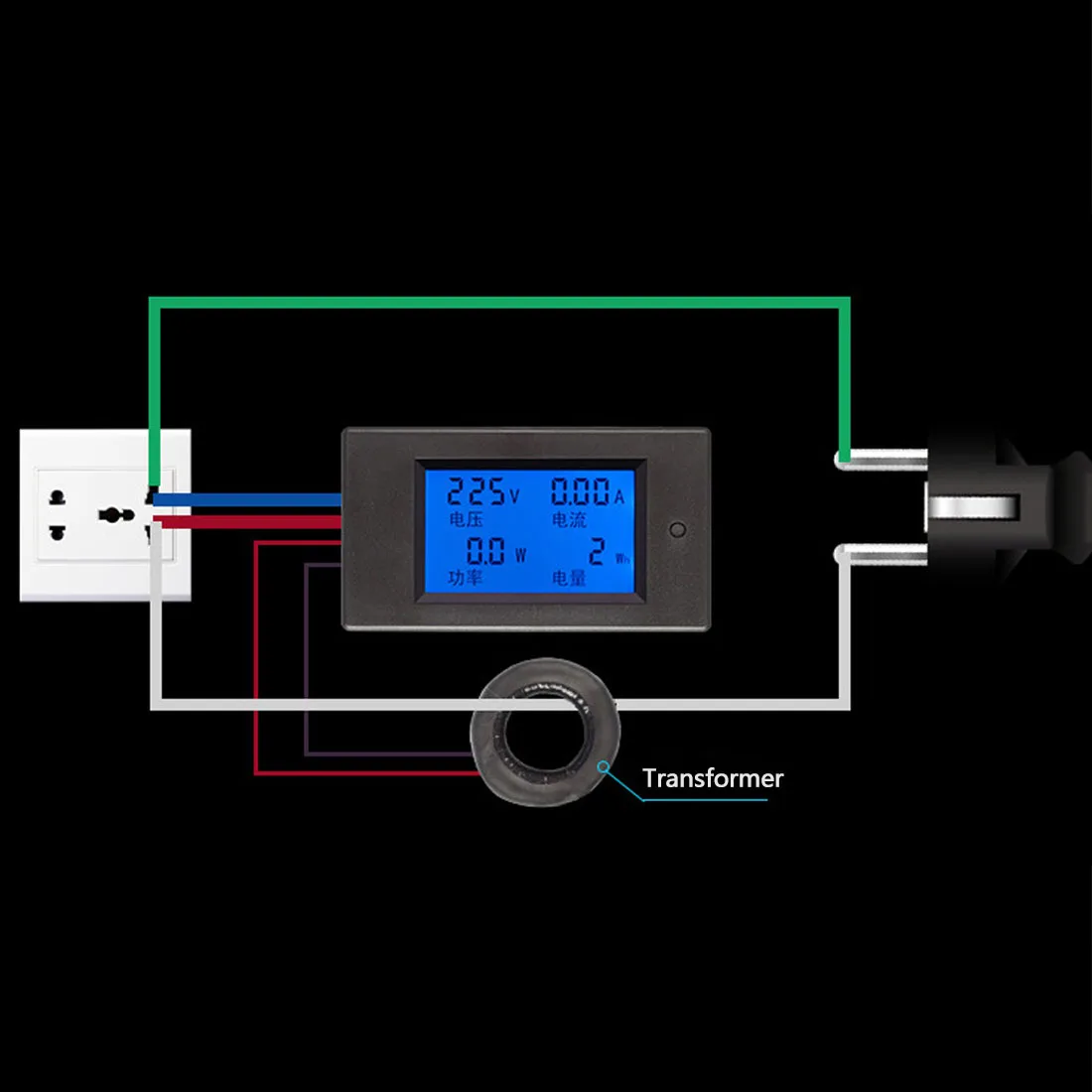 

100A power monitor AC multi-function digital display Voltage current power multimeter 80~260V AC Voltage Meter LCD Panel Monitor