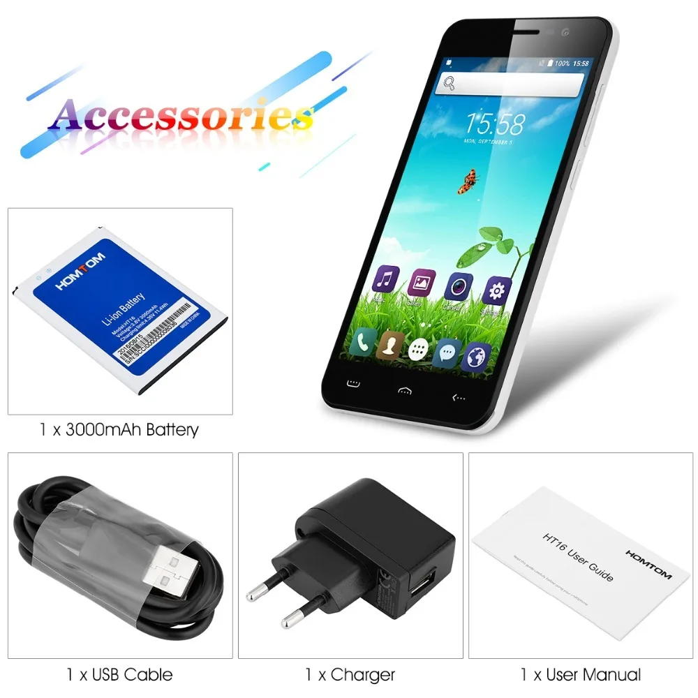 Оригинальный HOMTOM HT16 смартфон 3g планшет WCDMA Android 6 0 4 ядра MTK6580 5 &quotЭкран 1 ГБ