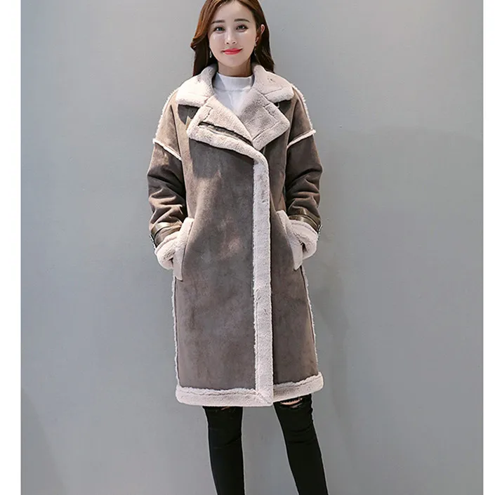 Женское осенне-зимнее длинное пальто из замшевой ткани винтажное однотонное