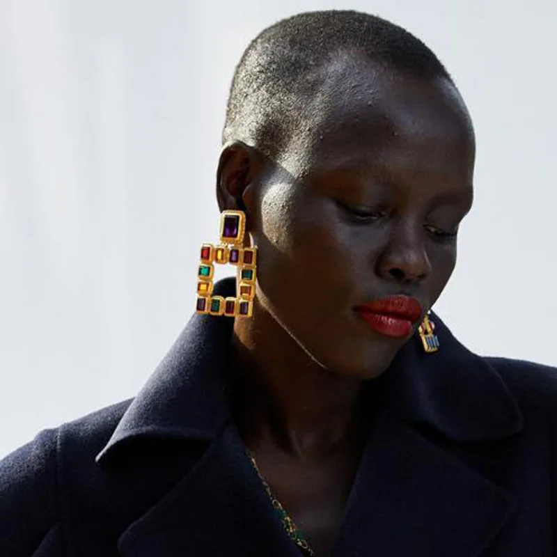 2019 New Oversize Geometric Stud Earrings For Women Big Square Multicolor Crystal Statement Party Jewelry Oorbellen A4 | Украшения и