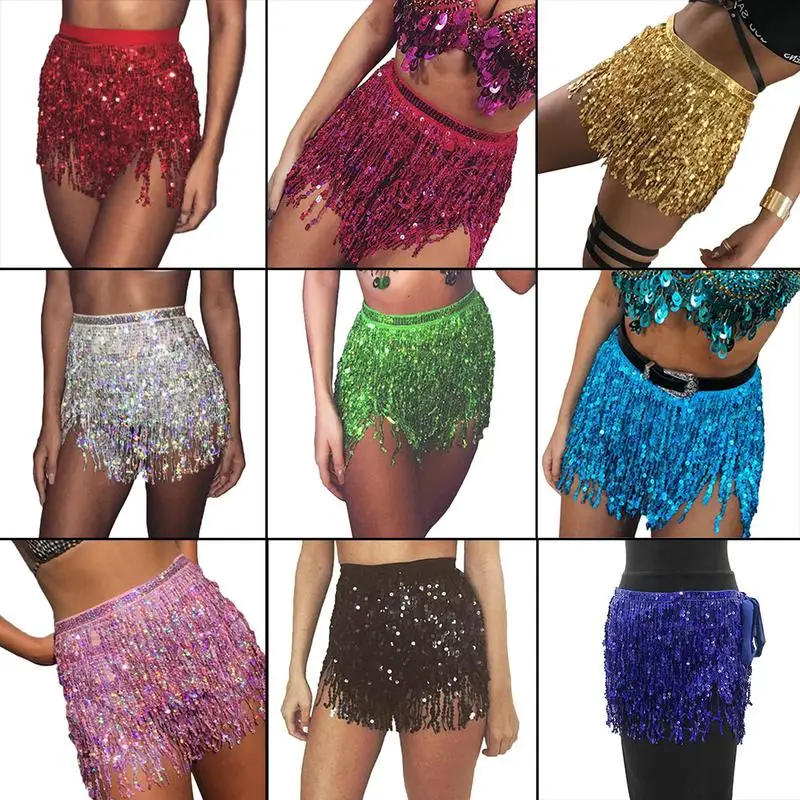 Женская модная мини юбка с кисточками и блестками сексуальная высокой талией