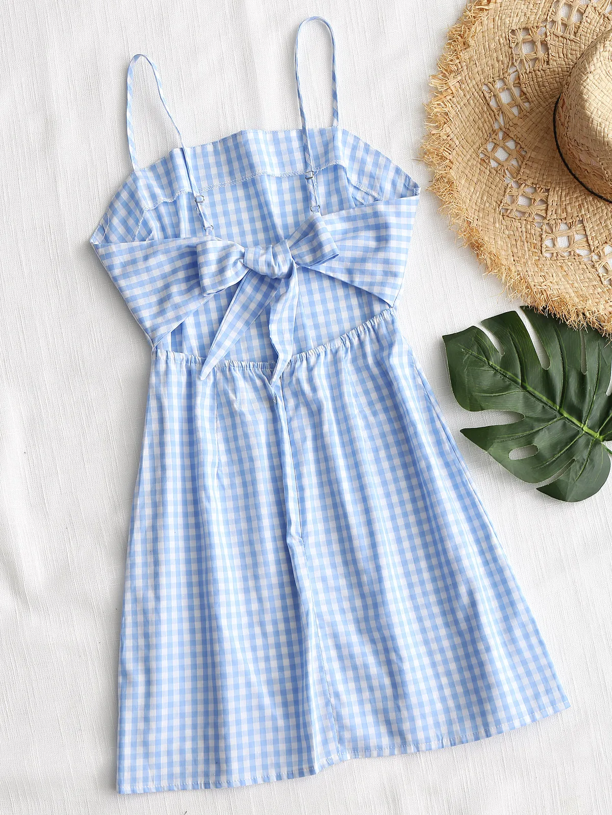 Женское платье на бретельках ZAFUL клетчатое мини с узлом и застежкой молнией сзади