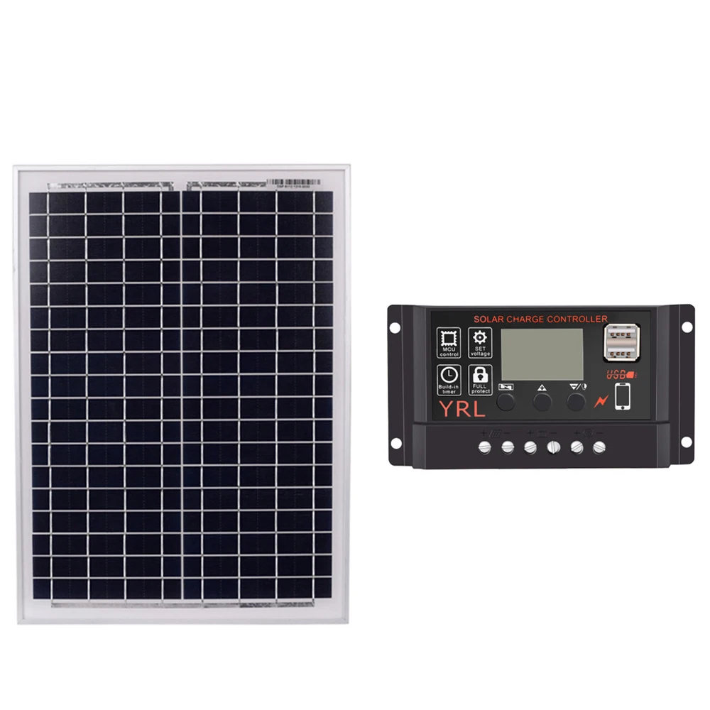 Черные 18V20W солнечные панели + 40/50/60A 12 V/24 V Солнечный контроллер с интерфейсом Usb