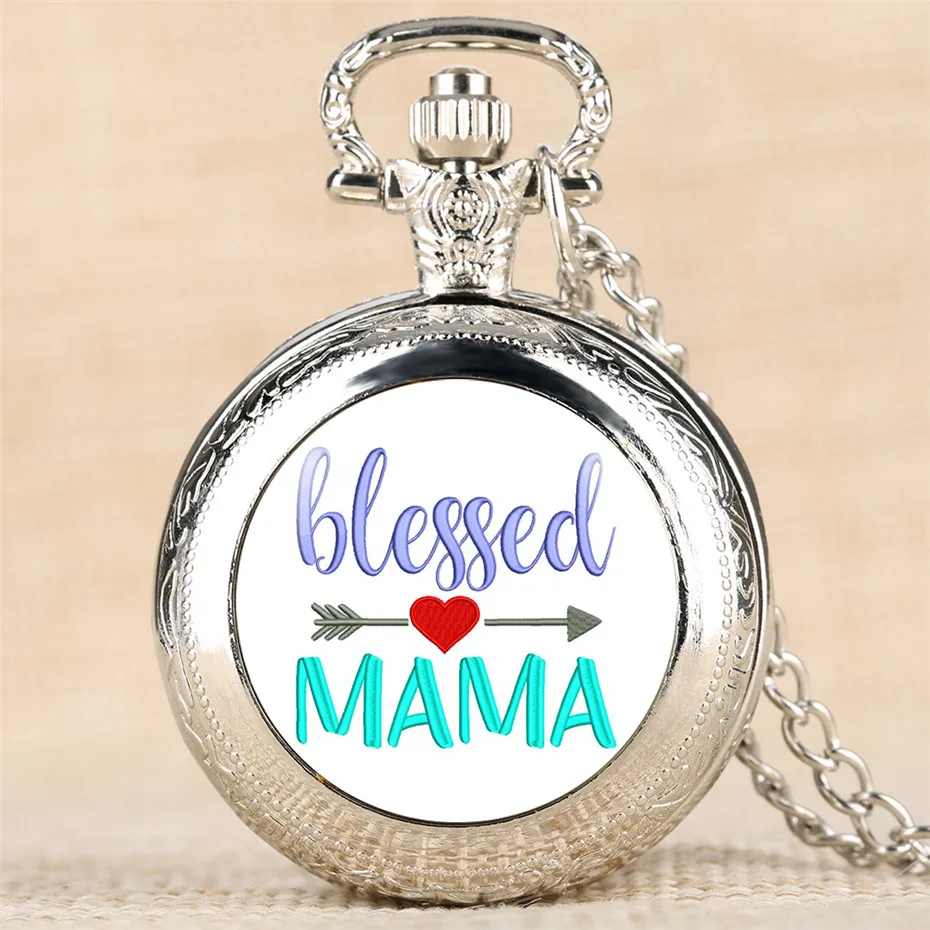 Женские кварцевые карманные часы Blessed Mama элегантные с подвеской и серебряной