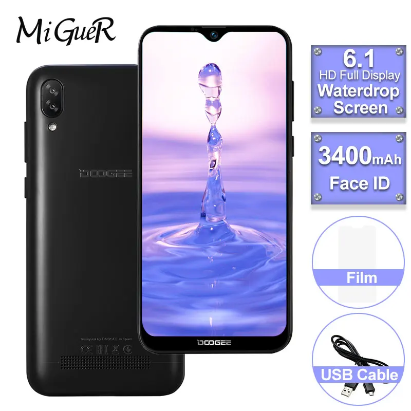 DOOGEE Y8c смартфон с 6 1 дюймовым дисплеем процессором 19:9 ОЗУ ГБ ПЗУ 16 3400 мАч 8 Мп + 5 МП