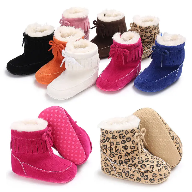 Pudcoco Brand New Baby Tassel Soft Sole Leopard Shoes Infant Boy Girl Snow Boots |