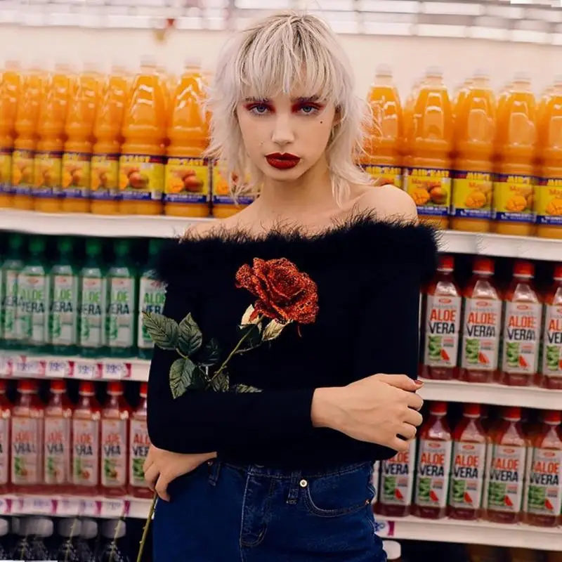 Простые однотонные Цвет Для женщин сексуальная пушистый Slash шеи с плеча длинным