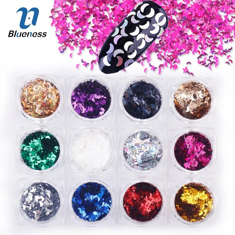 Blueness 12 коробка Луна дизайн украшения для ногтей наклейки аксессуары Маникюр DIY УФ