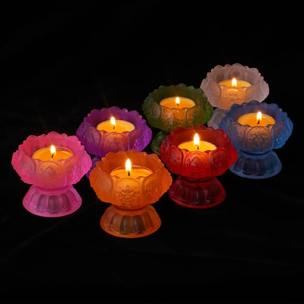 Thenew Seven-color Glass Candlestick Buddhist Supplies Butter Lamp Holder For Buddha Oil Candle Home Decoration | Дом и сад