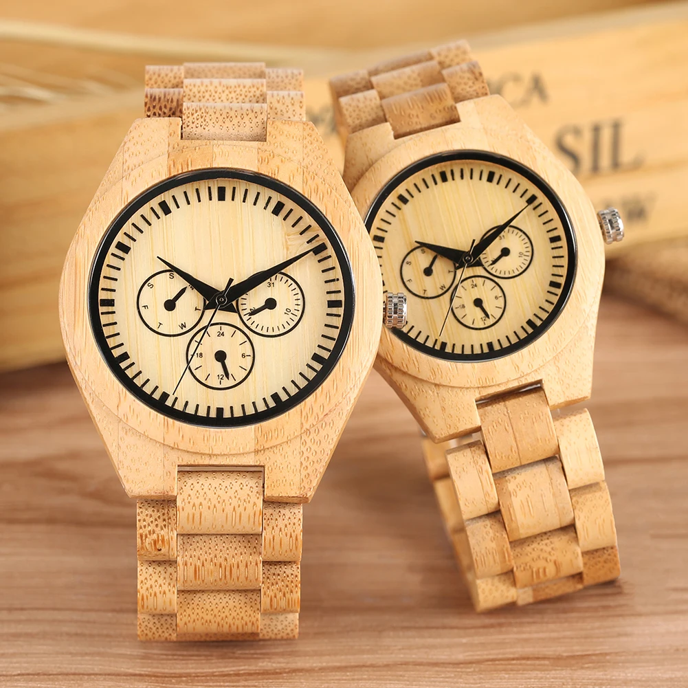 

Natural Bamboo Wooden Watch Men clock Couple Watches Full Wood Bracelet Quartz Wristwatch Anniversary Gifts for Man Women