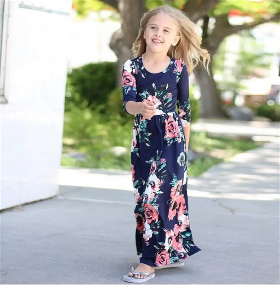 2019 Kids Dresses Long Sleeve Floral Children Princess Dress Spring Girl Beach Party | Мать и ребенок