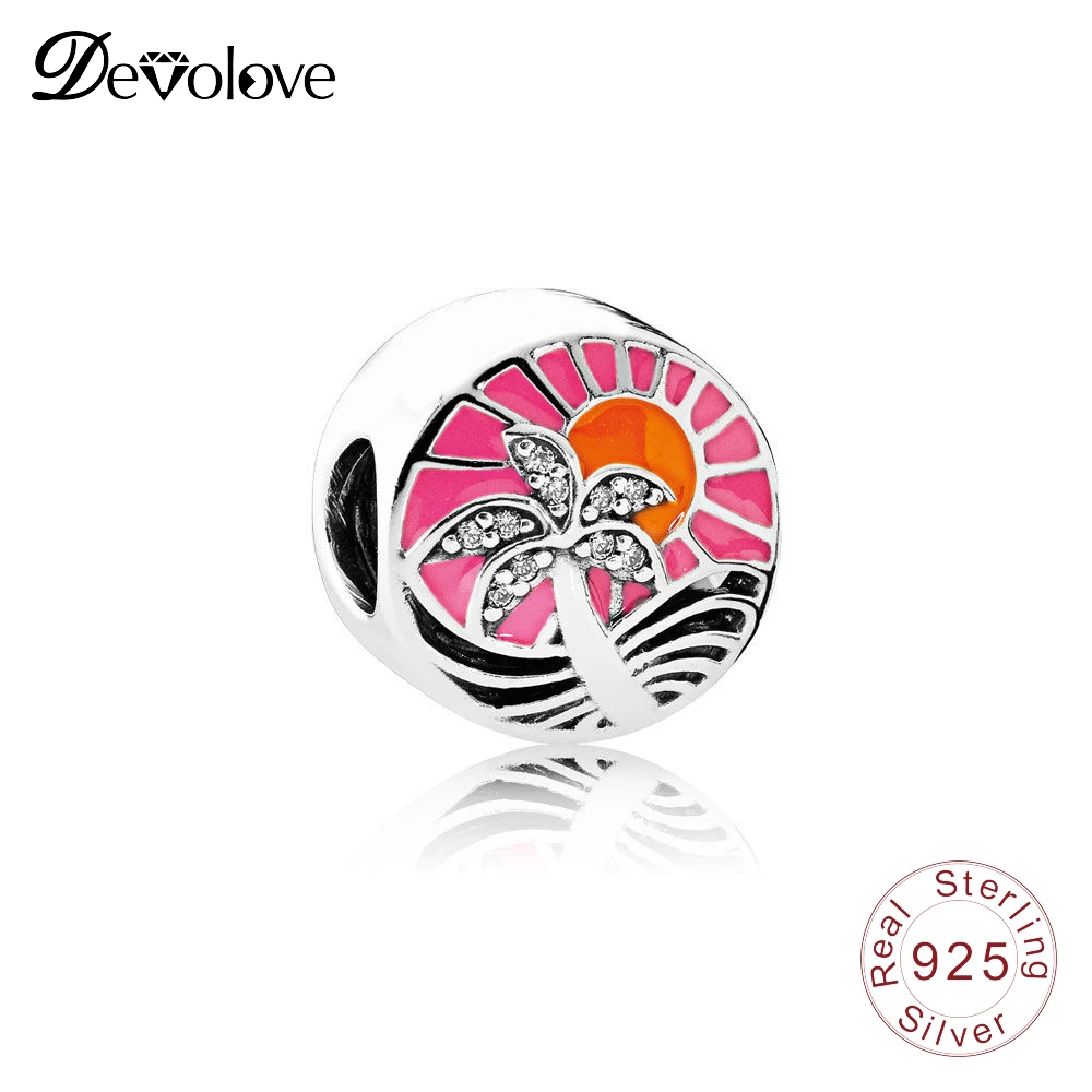 DEVOLOVE 100% стерлингового серебра 925 цветок сердце Шарм для браслета Pandora шарм