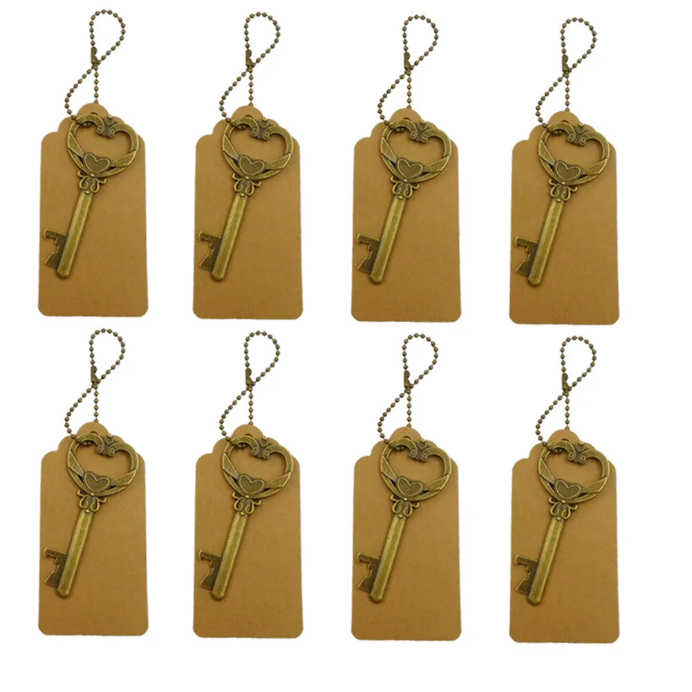 

10 Opener+10 Tags Sliver Wine Bottle Opener With Tags Key Shape Party Wedding Favors Special Events Supplies Beer Bottle Tool