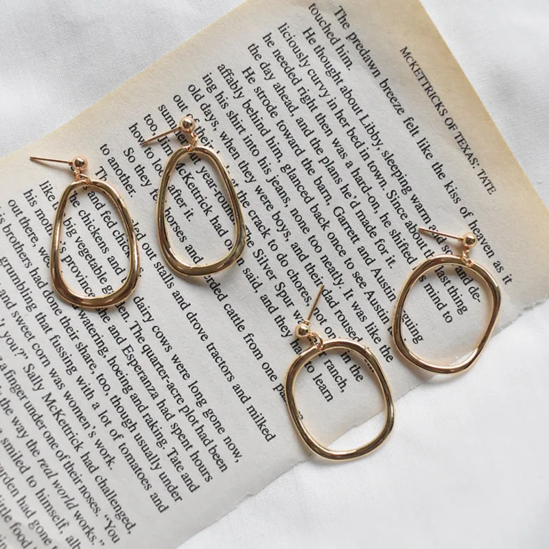 New Pattern Fashion Korea Temperament Metal Texture Geometry Irregular Circle Design Drop Earrings For Women Jewelry Accessories | Украшения