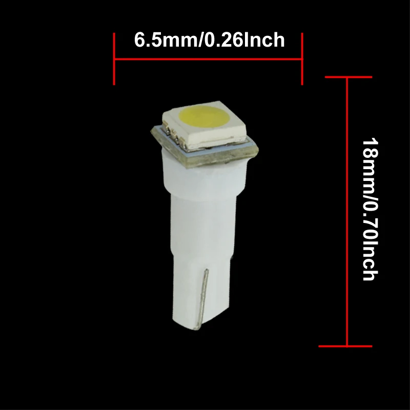 50pcs T5 LED Light 5050 1 SMD Bulbs White Auto Dashboard Gauge Lamps Car Wedge Warning Indicator Instrument Lights DC 12V | Автомобили и