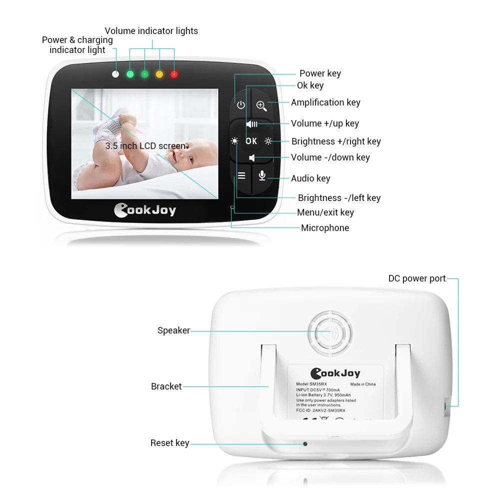 COOKJOY SM35RX регулируемый угол обзора детский монитор с большим ЖК экраном