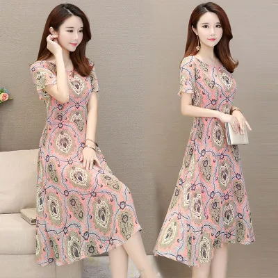 Floral dress female summer 2019 new lotus leaf sleeves long chiffon vestidos | Женская одежда