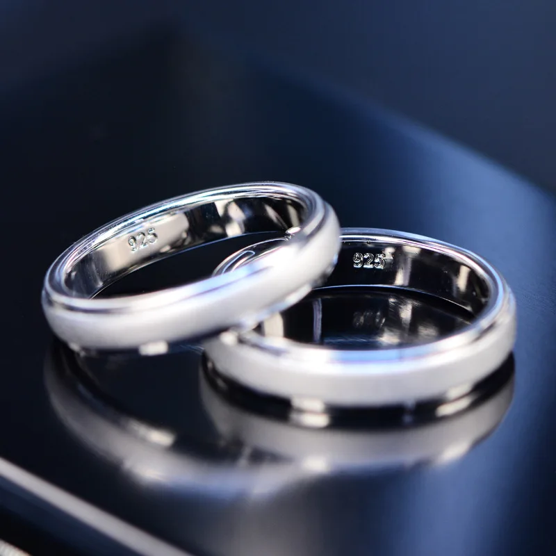 

PANSYSEN Classic 925 Sterling Silver Round Circle Pure Finger Ring Frosted Rings For Women Men Wedding Engagement Jewelry 1piece