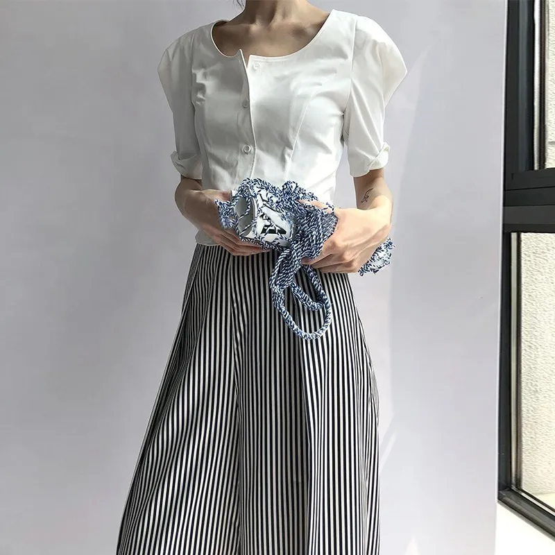 TWOTWINSTYLE винтажные рубашки блузка для женщин с круглым вырезом пышным рукавом