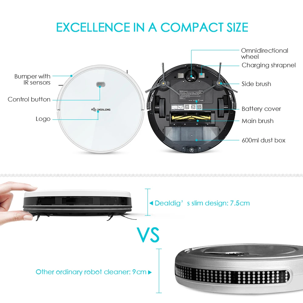 Робот пылесос DEALDIG Robvacuum 8 с Wi Fi подключением работает для Alexa|Пылесосы| |