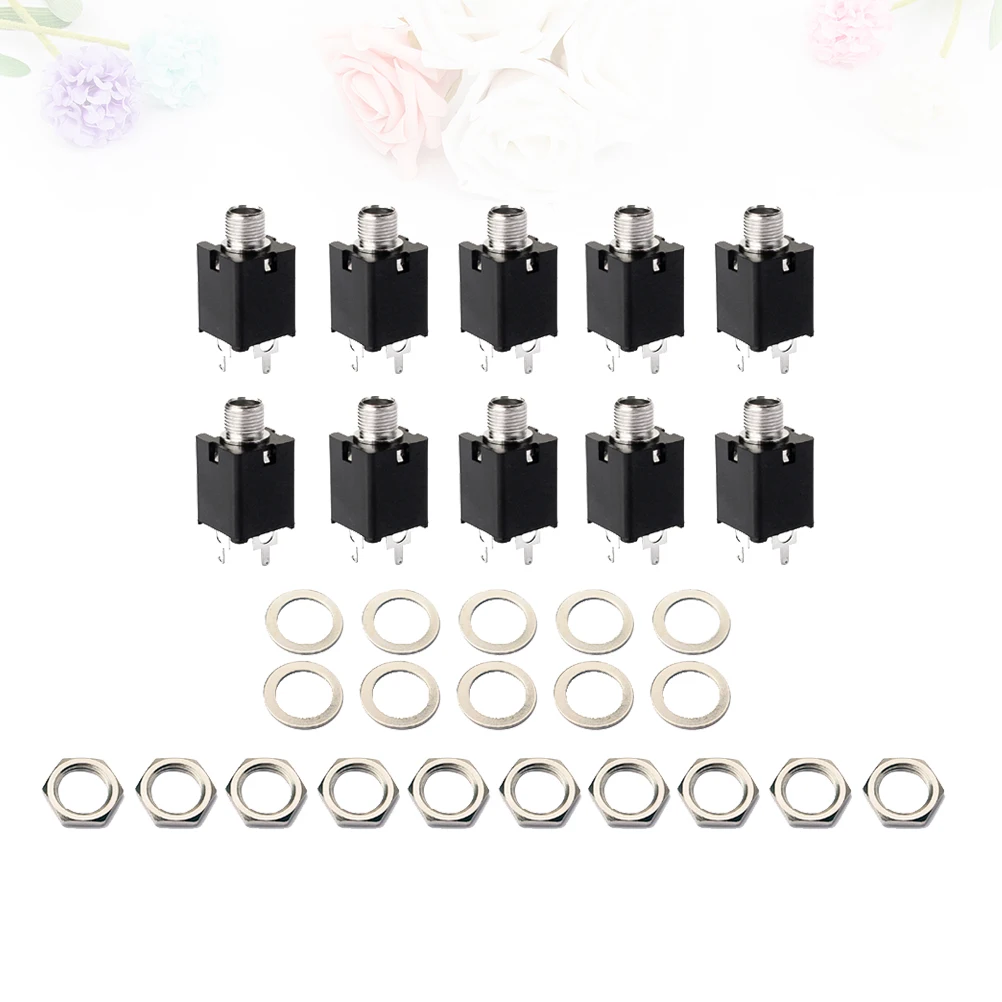 

10 PCS Threaded Chrome Cylinder Endpin Jack 1/4 Inch 6.35mm Bass Guitar Pickup Output Input Jack Plug Socket