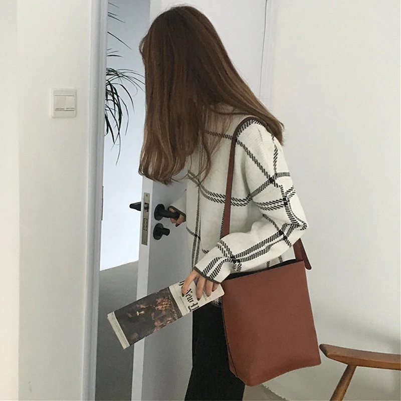 Свитер женский вязаный в клетку с длинным рукавом | Женская одежда