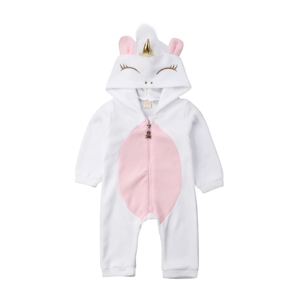 

2019 Newest Style Lovely 3D Unicorn Newborn Baby Girls Flannel Romper Jumpsuit Outfits Autumn Spring Clothes White 0-24M