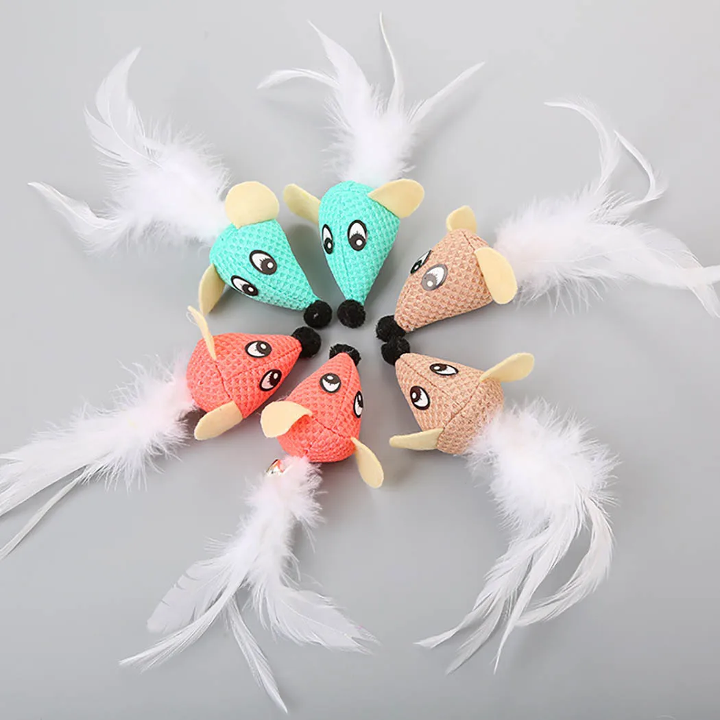 

6pcs Cat toys False Mouse Pet Cat Toys Mini Funny Playing Toys For Cats with Colorful Feather Plush Mini Mouse Toys Dropshipping