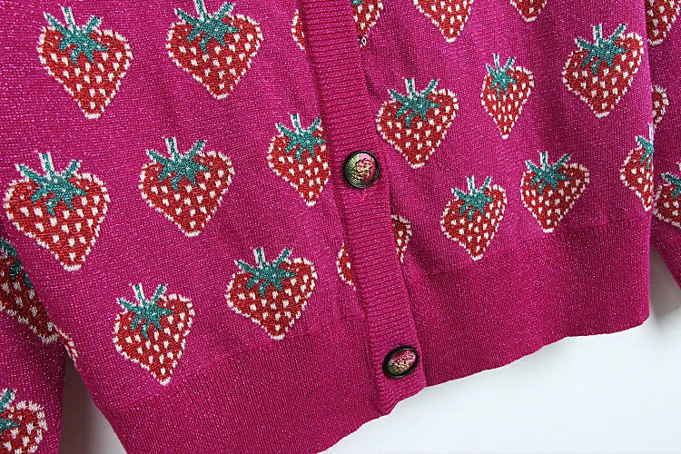 2019 autumn women's new sweet strawberry gold line sweater V-neck versatile coat cardigan women |