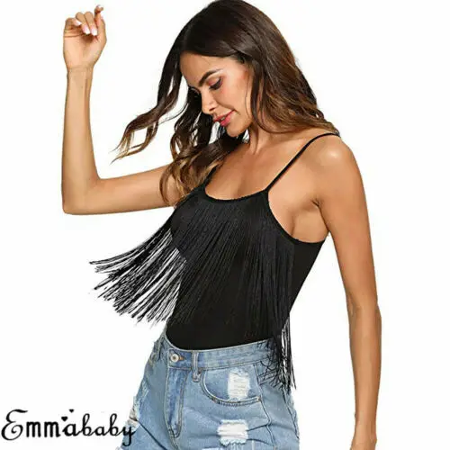 

2019 Tassel Fashion Bodysuits Women Lace Up Bodysuit Stretch Leotard Sleeveless Body Tops T shirt Jumpsuit