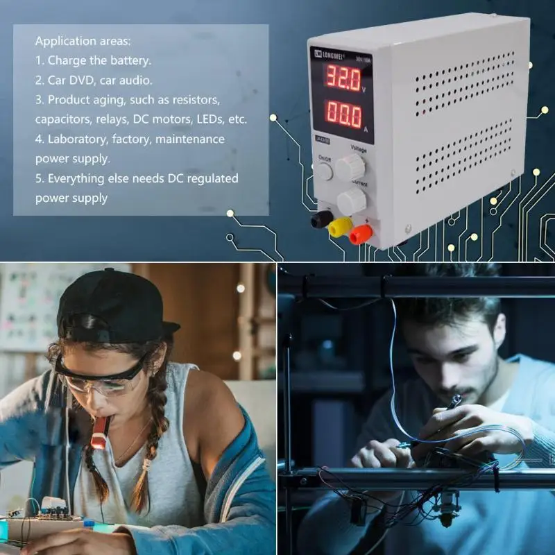 Мини Регулируемый цифровой источник питания постоянного тока 30 V 10A лаборатории
