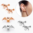 Серьги-гвоздики для ушей из розового золота, 1 шт., маленькие, летучая мышь, черные, с инкрустацией, украшения для губ