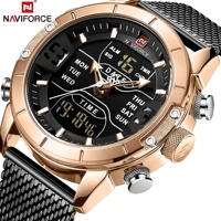 top brand luxury naviforce mens watches led dual display sport military waterproof steel band business wristwatch for men clock