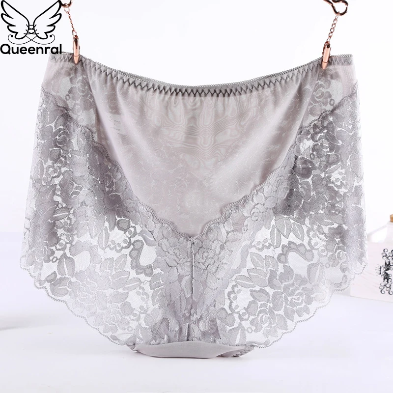 Женские кружевные трусики Queenral нижнее белье большого размера 2XL 3XL 4XL прозрачные с