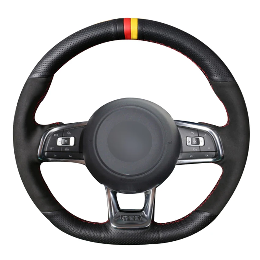 

Steering Wheel Cover Wrap Around Sewing by Hand Black Suede for Volkswagen Golf 7 GTI Golf R MK7 VW Polo GTI Scirocco 2015 2016