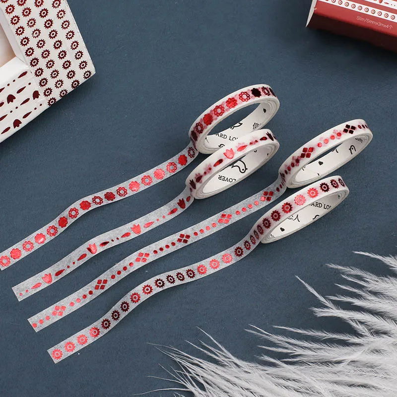 4Pcs Cute Bronzing Washi Tape Kawaii Mini Masking Decorative Adhesive For Kids DIY Scrapbooking Diary Photos Albums | Канцтовары для