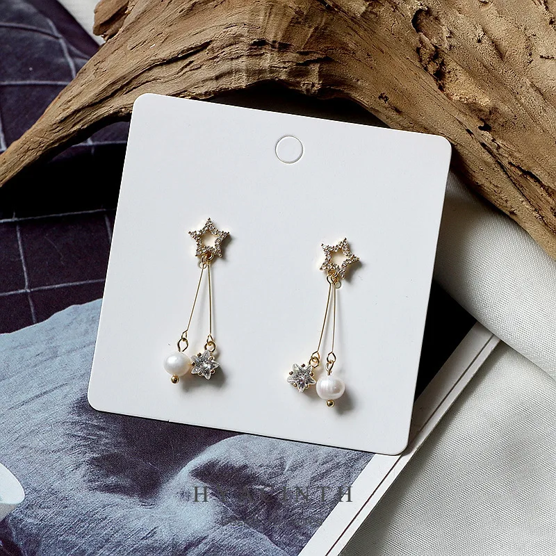 Earrings Woman Exquisite Micro Insert Five-pointed Star Eardrop Temperament Concise Pearl Earring Product | Украшения и