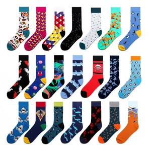 Мужские носки, веселые милые Мультяшные животные, Акула, монстры, геометрические, черные, уличные, Харадзюку, хип-хоп, скейт, модные хлопковые носки на осень