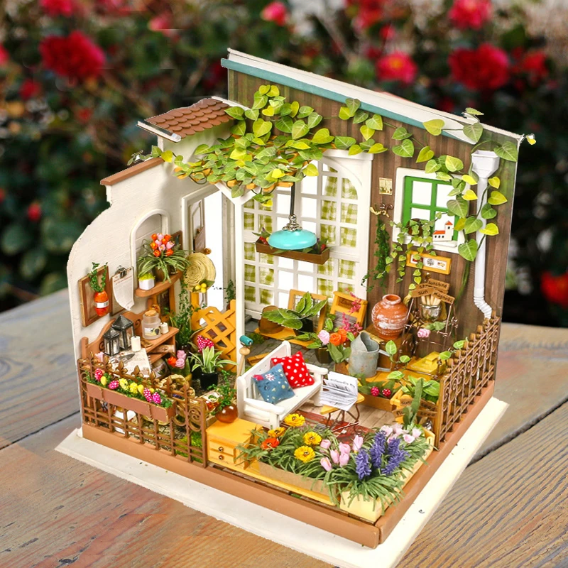 FBIL-DIY деревянный Солнечный сад миниатюрный кукольный домик 3D светодиодный мини