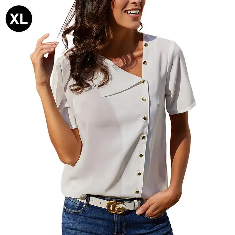 Свободные шифоновые женские блузки с коротким рукавом и пуговицами тонкая