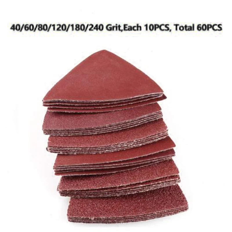 60 шт. треугольные шлифовальные колодки для осциллирующих многоинструментных
