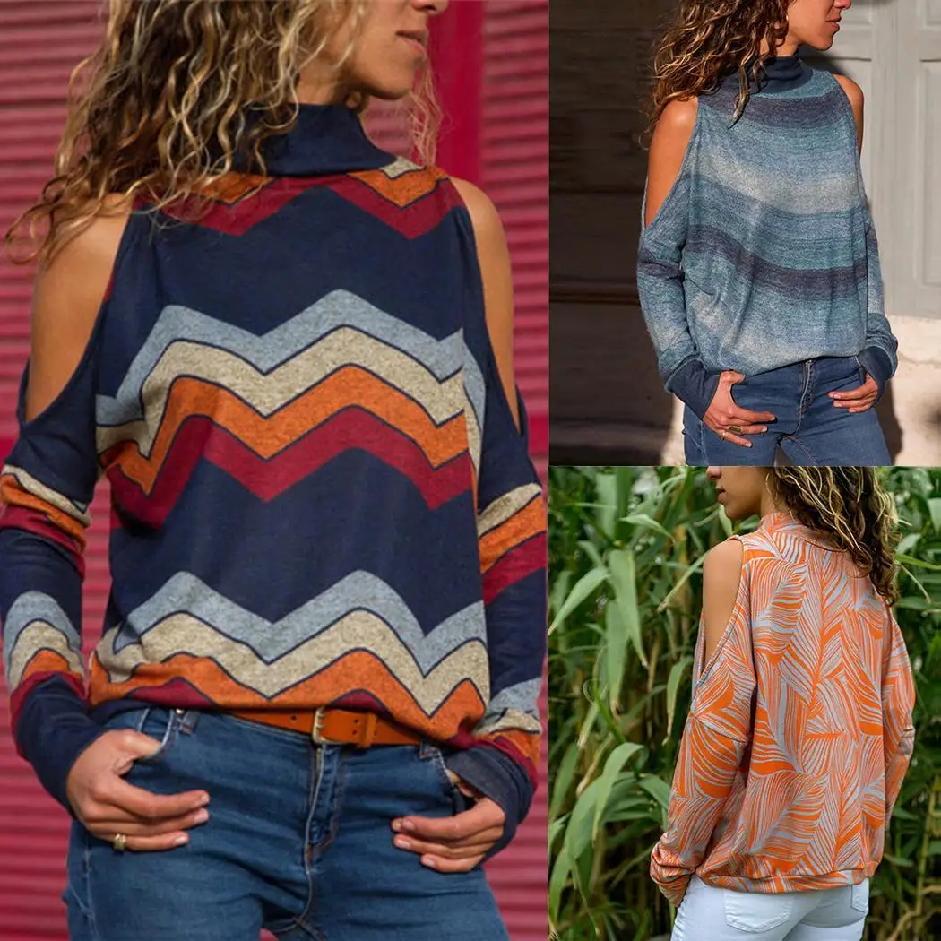 Women Casual Pullover Long Sleeve Off Shoulder Loose Regular Spring Autumn Winter Floral Sweatshirt Top | Женская одежда